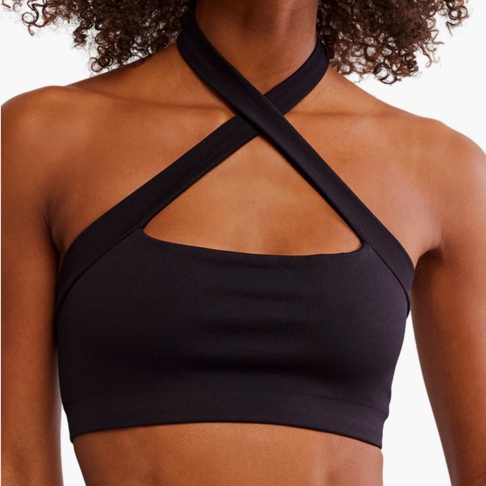 Free People Black Seamless Versatile Halter Bralette NWT